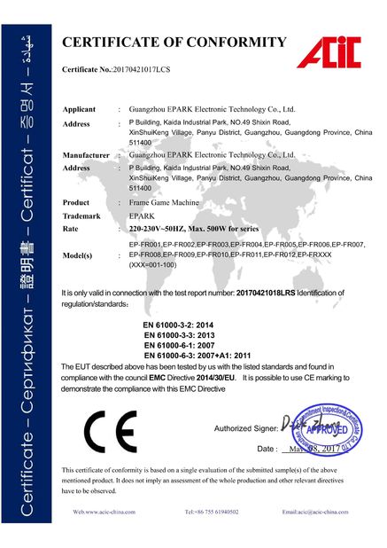 Porcellana Guangzhou EPARK Electronic Technology Co., Ltd. Certificazioni